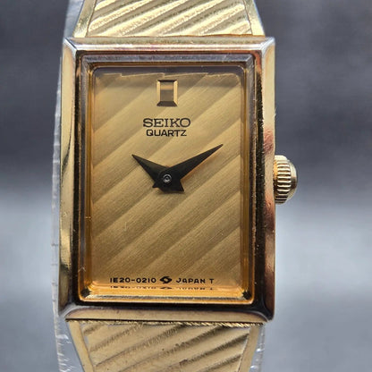 Seiko Watch Women 13mm Gold Dial Gold Tone Rectangle 1E20-5109 New Battery VTG1