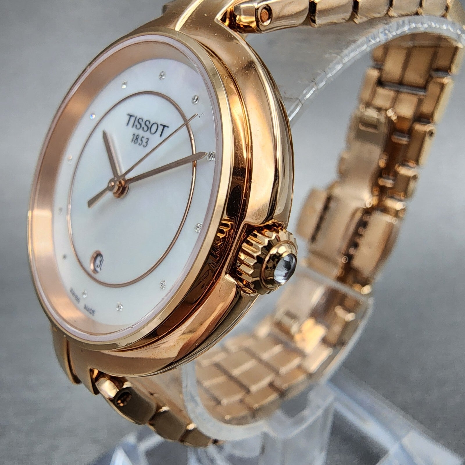 Tissot Flamingo Watch Women 30mm MOP Dial Rose Gold Tone Date T094.210.33.116.022