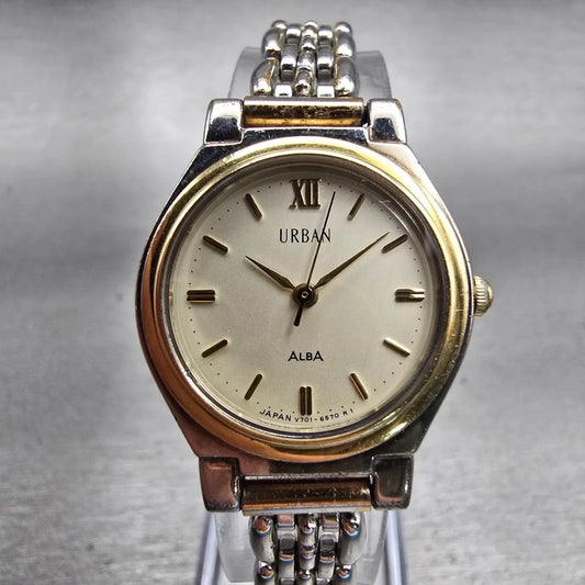 Seiko Alba Urban Watch Women 24mm Champagne Dial Two Tone Round V701-6460 NewBat0