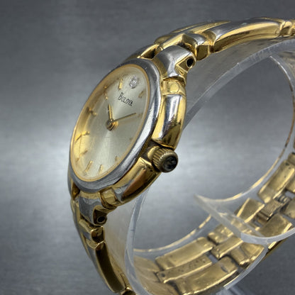 Bulova Watch Women 26mm Gold Dial Gold Tone Round 97P44 New Battery VTG ABCD3
