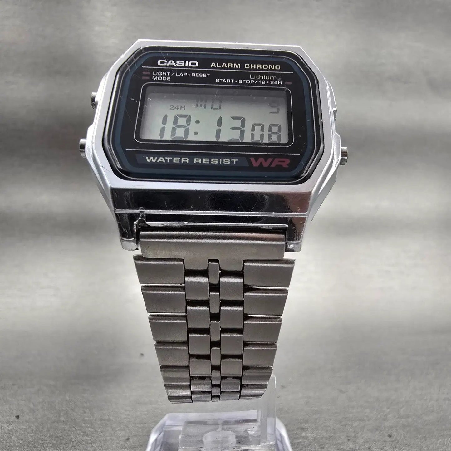 Casio A-158W Digital Watch Men 33mm Black Dial Silver Tone Chrono Alarm New Bat5