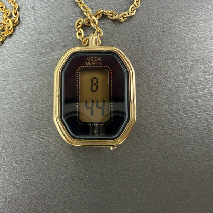 Vega Necklace Watch Women Digital LCD Gold Tone Octagon New Battery Vintage1