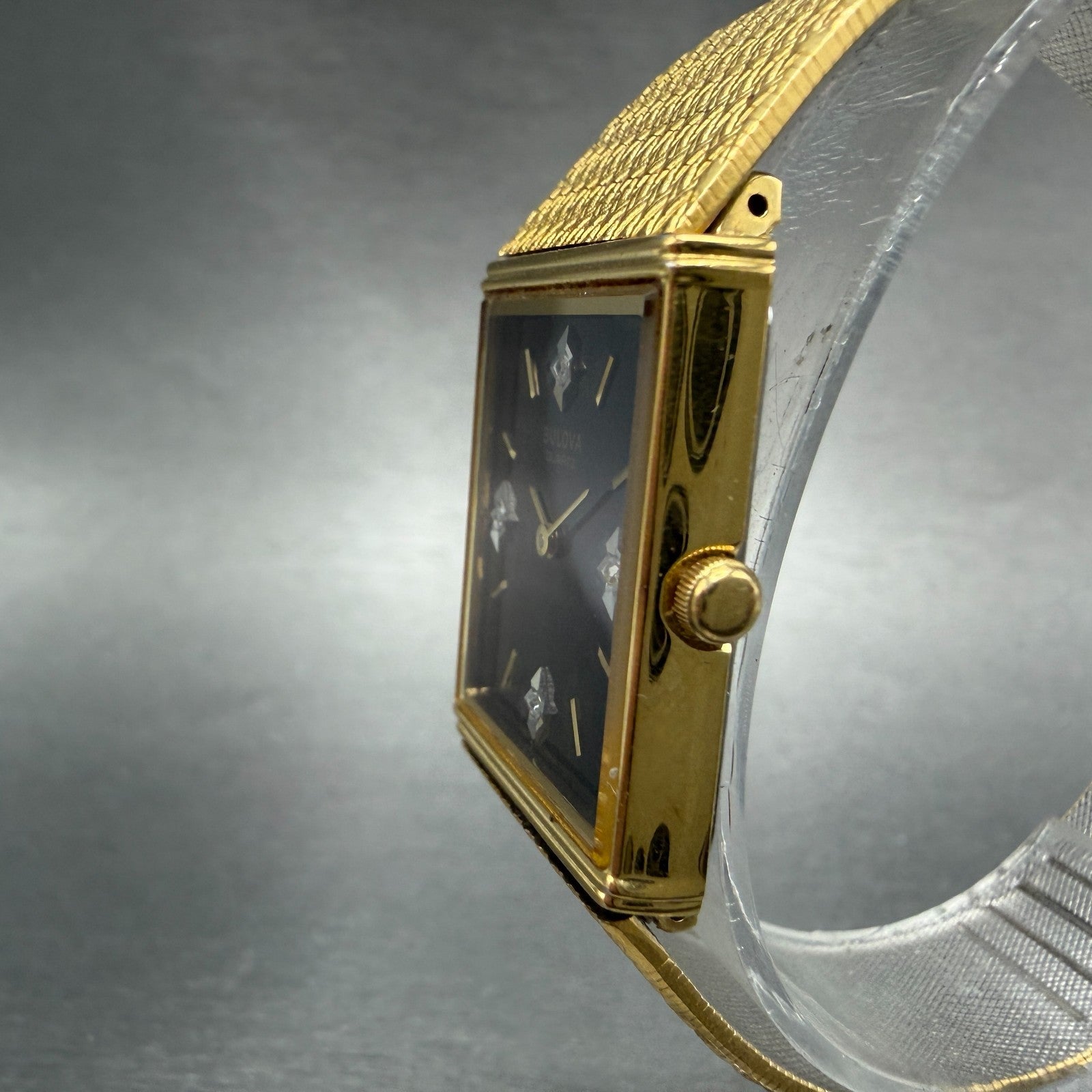 Bulova tank Watch Men 25mm Black Dial gold Tone Rectangle 92R45 New Battery2