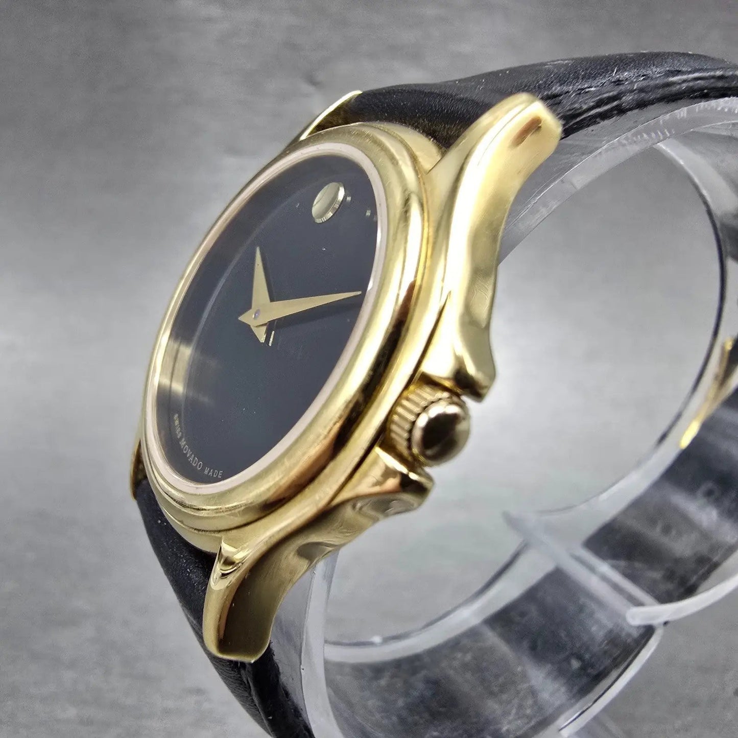 Movado Museum Watch Women 28mm Black Dial Gold Tone Round 87 E4 0823 New Batt JN2