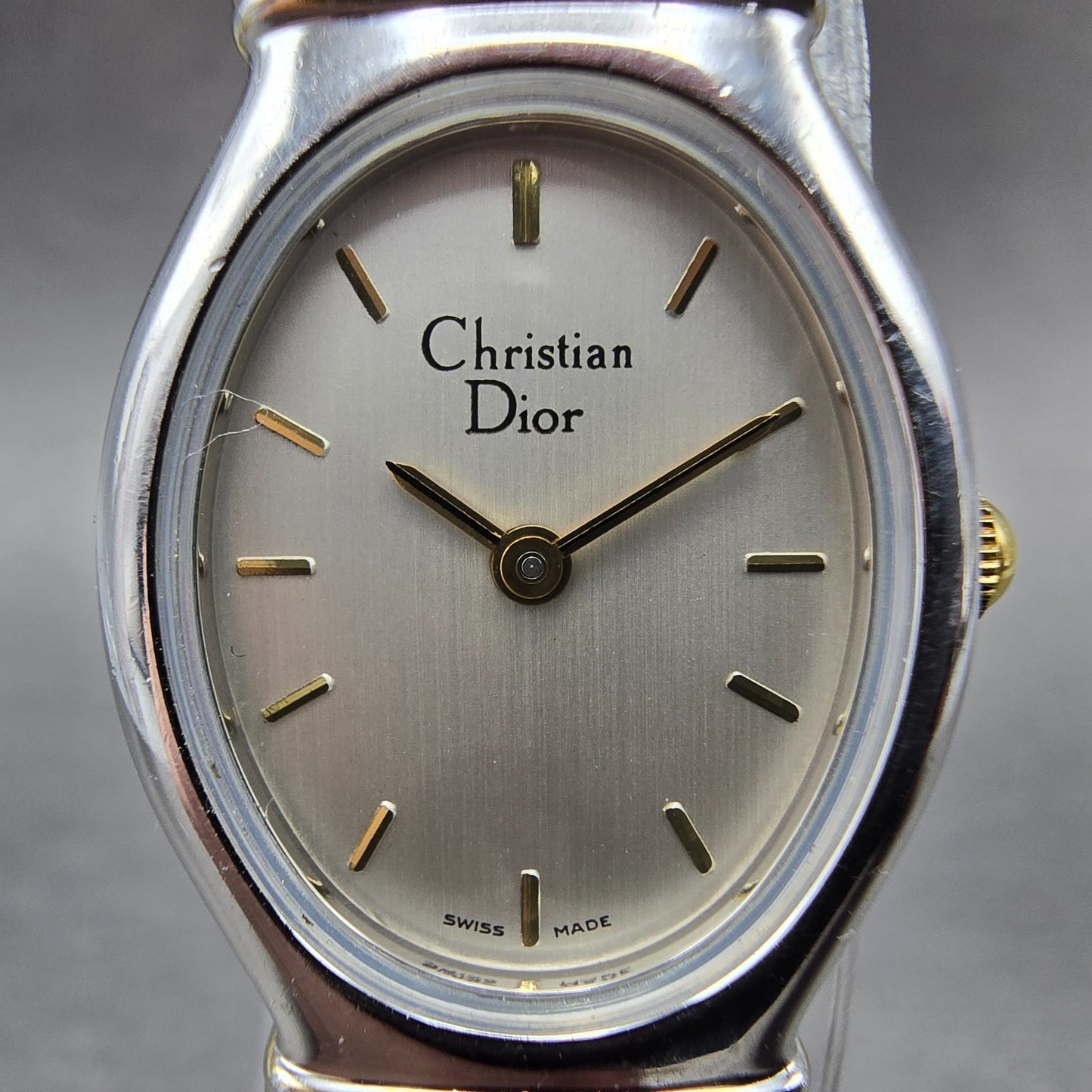 Christian Dior Watch Women 20mm Silver Dial Two Tone Oval New Battery Vintage1