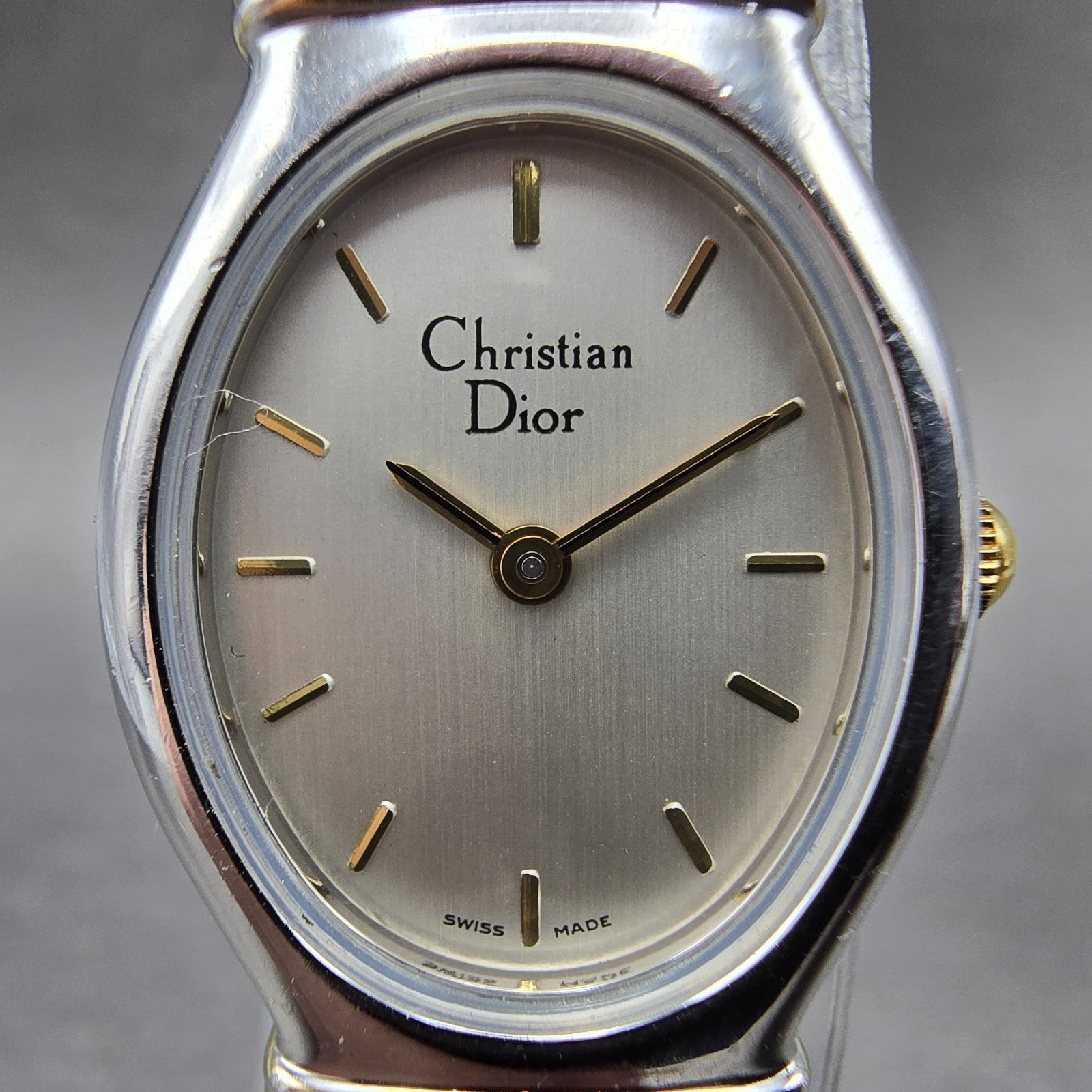 Christian Dior Watch Women 20mm Silver Dial Two Tone Oval New Battery Vintage1