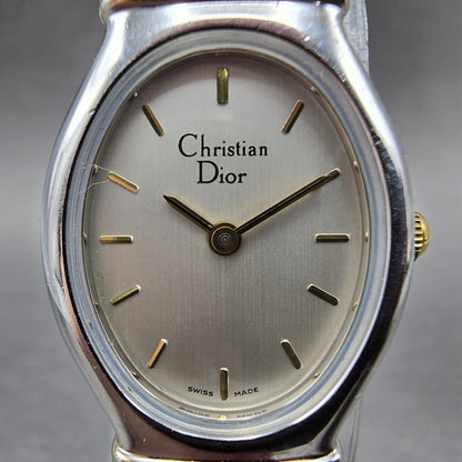 Christian Dior Watch Women 20mm Silver Dial Two Tone Oval New Battery Vintage1