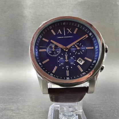 Armani Exchange Chronograph Watch Men 44mm Blue Dial Silver Date New Battery5