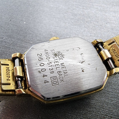 Seiko Watch Women 17mm Black Dial Gold Tone Octagon 4N00-5139 New Battery B123