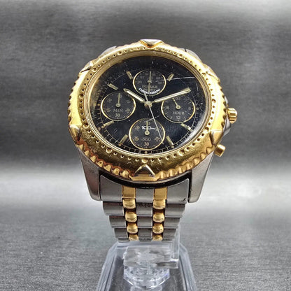 Pulsar Chronograph Watch Men 40mm Black Dial Two Tone Round V656-8000 New Batt5