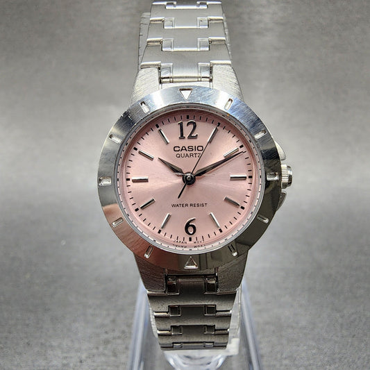 Casio Watch Women 24mm Pink Dial Silver Tone Round LTP1177 New Battery0