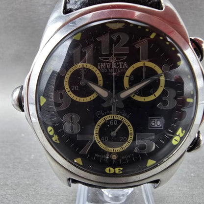 Invicta Lupah Chronograph Watch Men 45mm Black Dial Silver Date 2145 New Battery1