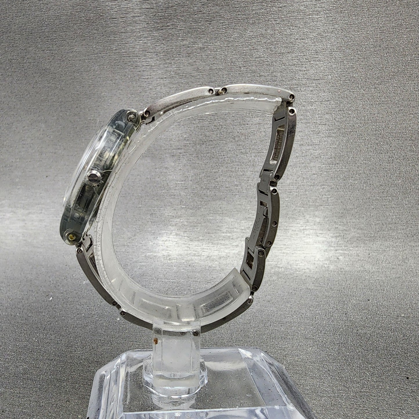 Swatch Watch Women 25mm Silver Dial Clear Case Round New Battery VTG6