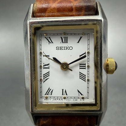 Seiko Tank Watch Women 18mm White Dial Silver Tone Rectangle V401-5689 PARTS2