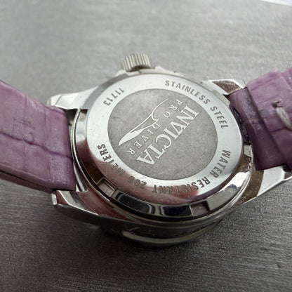 Invicta Pro Diver Watch Women 25mm Purple Dial Steel Date Round 11713 New Batt9