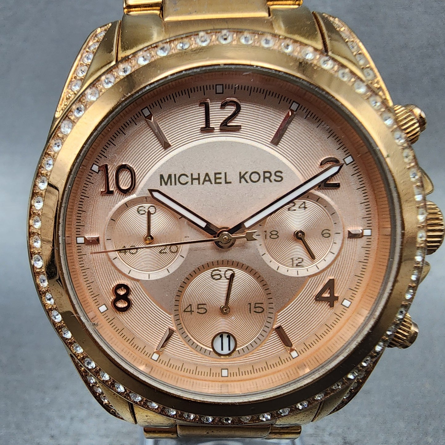 Michael Kors Blair Chronograph Watch Women 40mm Rose Dial Gold Tone Date New Bat1