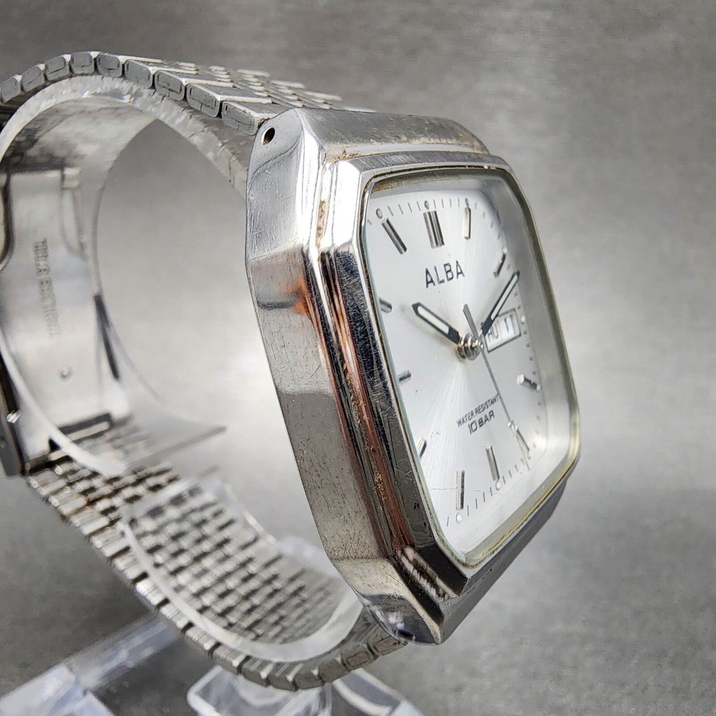 Seiko Alba Watch Men 33mm Silver Dial Silver Tone Daydate 7n33-k003 New Battery