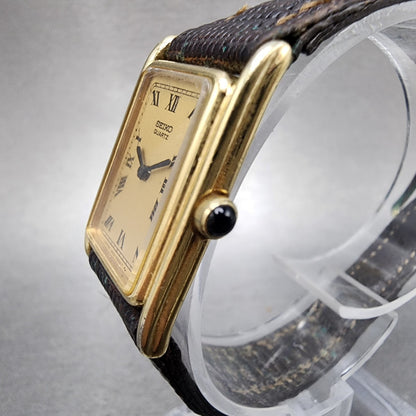 Seiko Tank Watch Women 20mm Champagne Dial Gold Tone 14005790 New Battery2