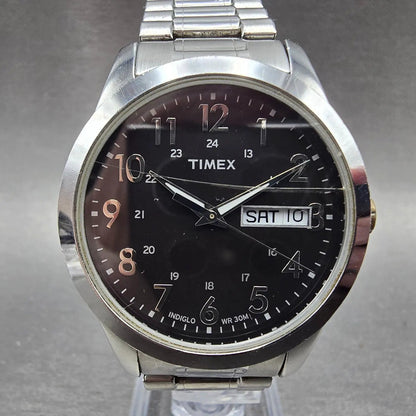 Timex South Street Sport Watch Men 36mm Black Dial Steel Daydate T2M932 New Batt0