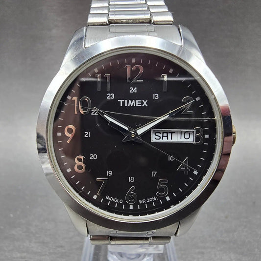 Timex South Street Sport Watch Men 36mm Black Dial Steel Daydate T2M932 New Batt0