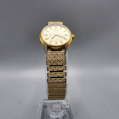 Vintage Seiko Watch Women Gold Tone Champange Dial 23mm Round 4700-0059 New Batt
