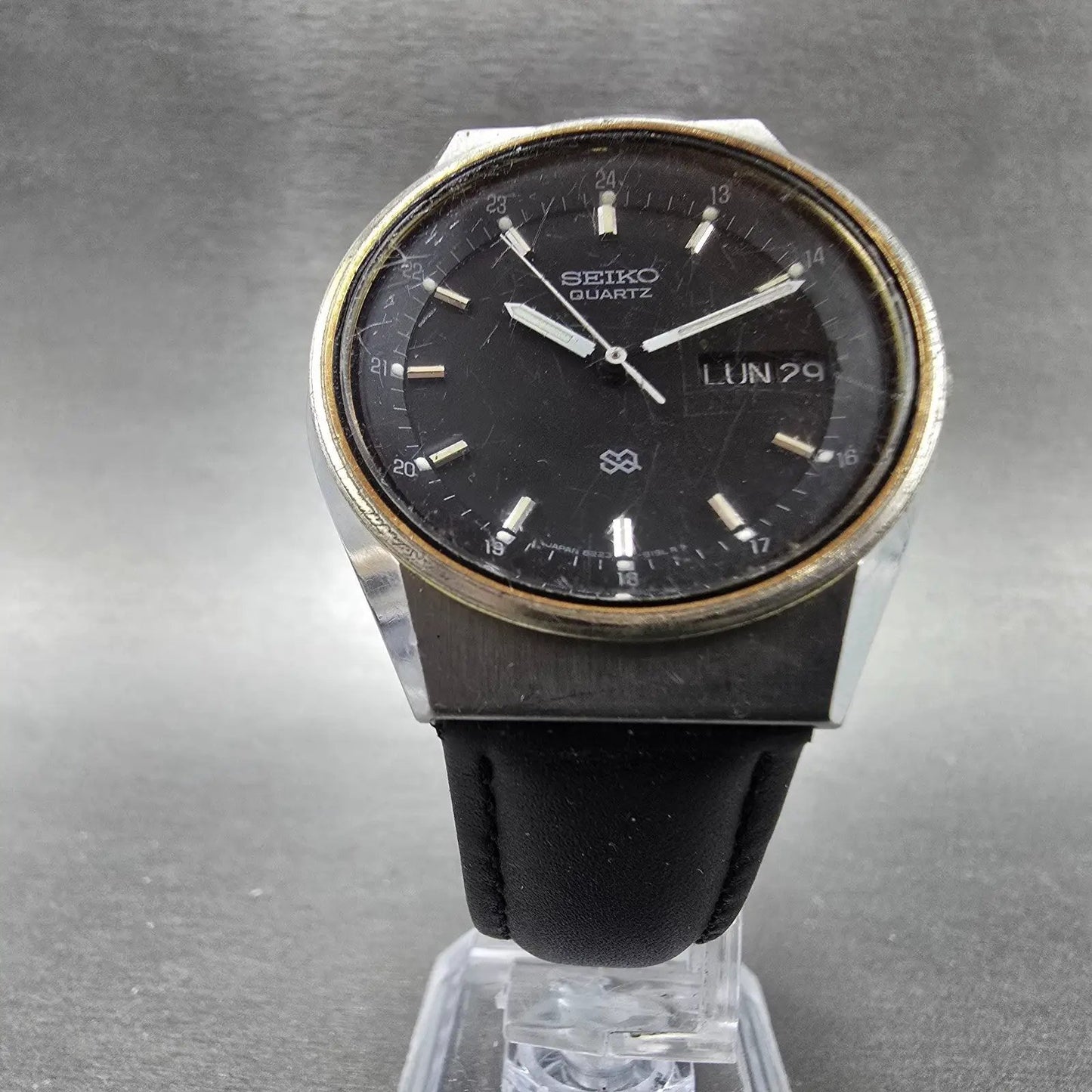 Seiko SQ Watch Men 34mm Black Dial Two Tone Daydate READ!!!!! 8223-8009 New Batt5