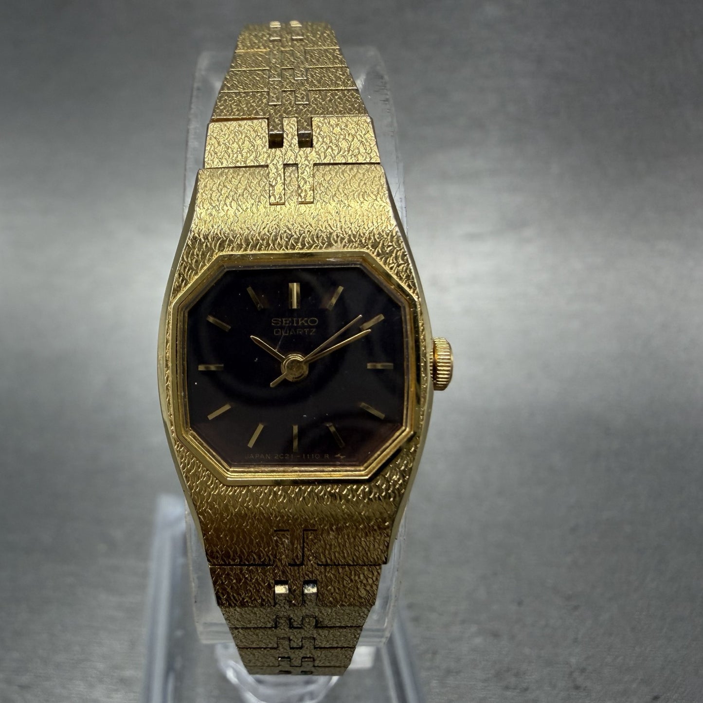 Seiko Watch Women 16mm Brown Dial Gold Tone Octagon 2C215470 New Battery0