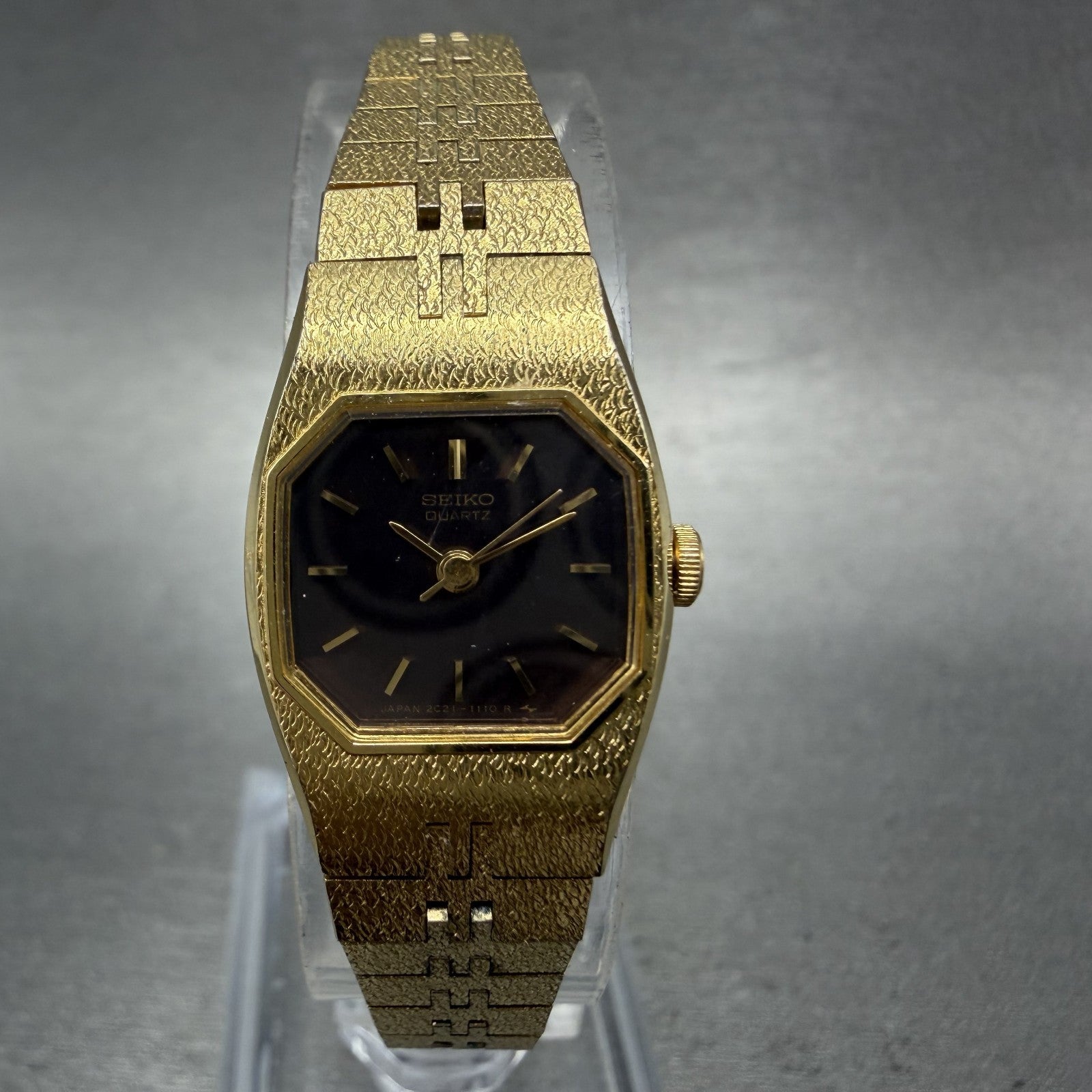 Seiko Watch Women 16mm Brown Dial Gold Tone Octagon 2C215470 New Battery0