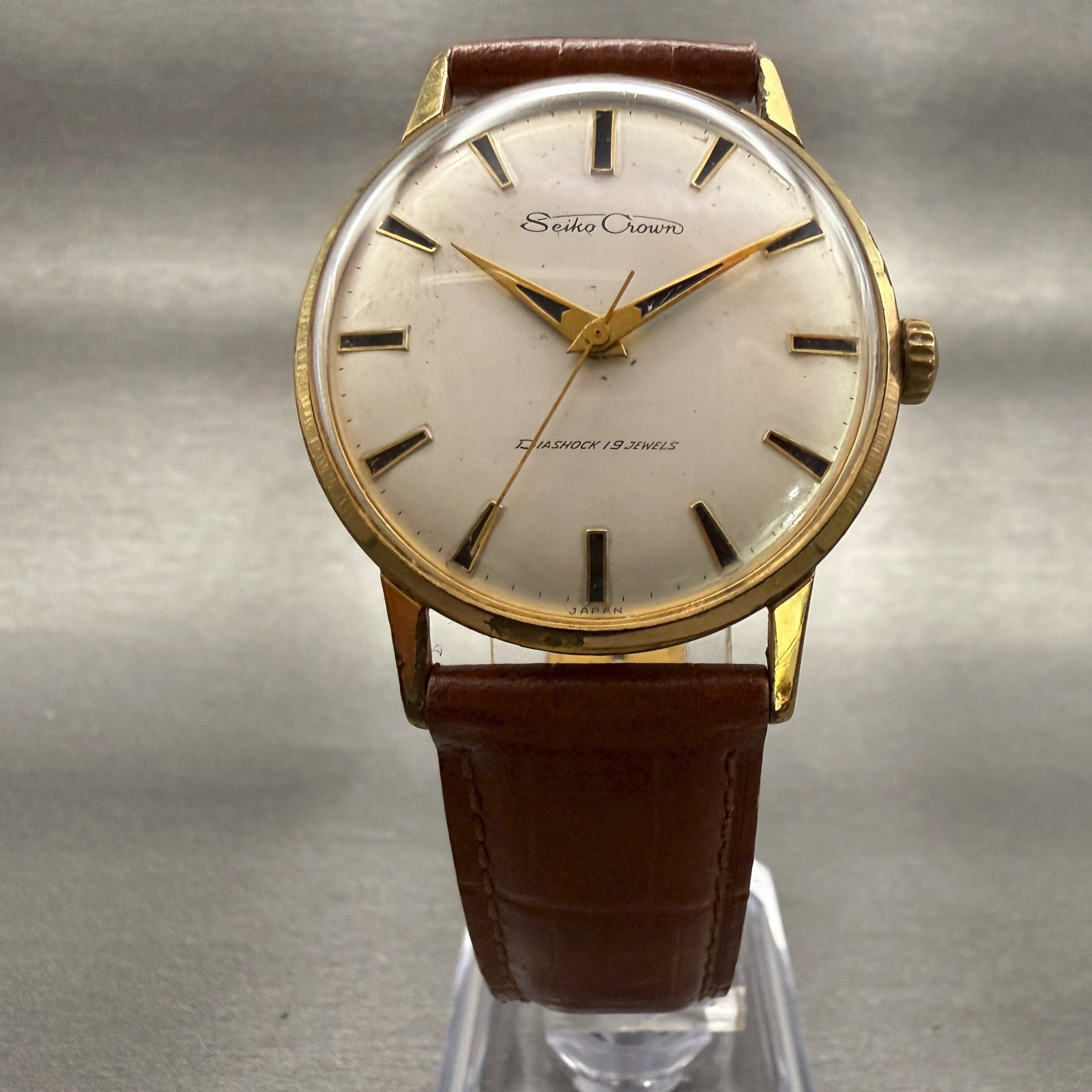 Seiko Crown Watch Men 34mm Champagne Dial Gold Tone Round J14036 Manual Wind5