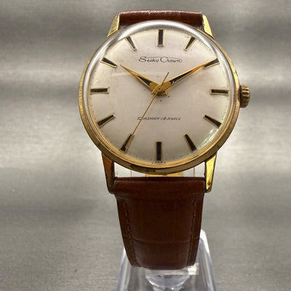 Seiko Crown Watch Men 34mm Champagne Dial Gold Tone Round J14036 Manual Wind5
