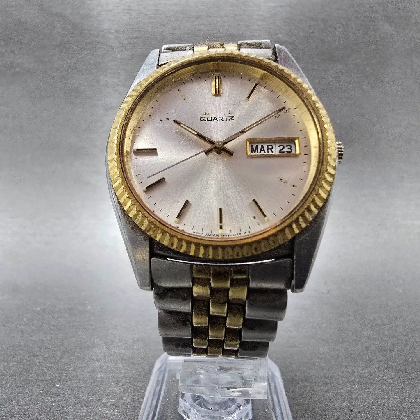 Seiko President Watch Men 35mm Silver Dial Two Tone Daydate 7N43-8111 PARTS6