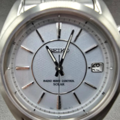 Seiko Atomic Solar Watch Men 39mm White Dial Silver Date Round 7B42-0AK0 PARTS2
