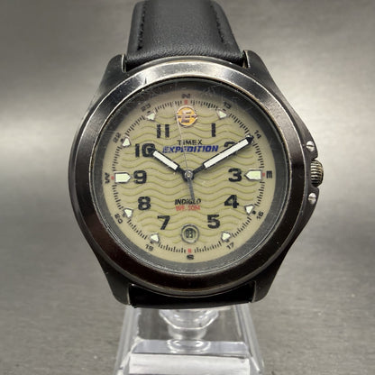 Timex Expedition Watch Men 40mm Cream Dial Black Tone Date Round New Battery0