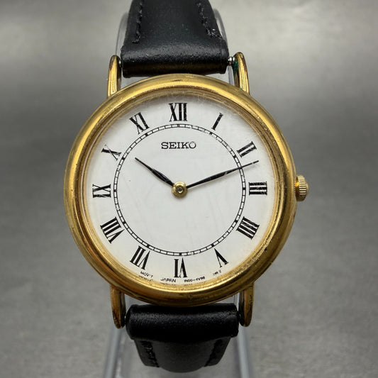 Seiko Watch Women 26mm White Dial Gold Tone Round 1N00-0D59 New Battery Leather0