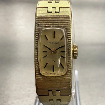 Seiko Tank Watch Women 12mm Champagne Dial Gold Tone Rectangle 1520-3339 Works0