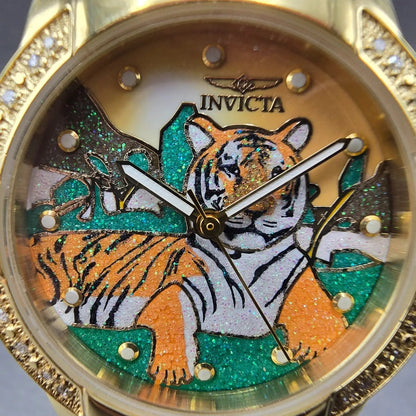 Invicta Classique Safari Tiger Watch Women 33mm Gold Tone Round 6496 New Battery1