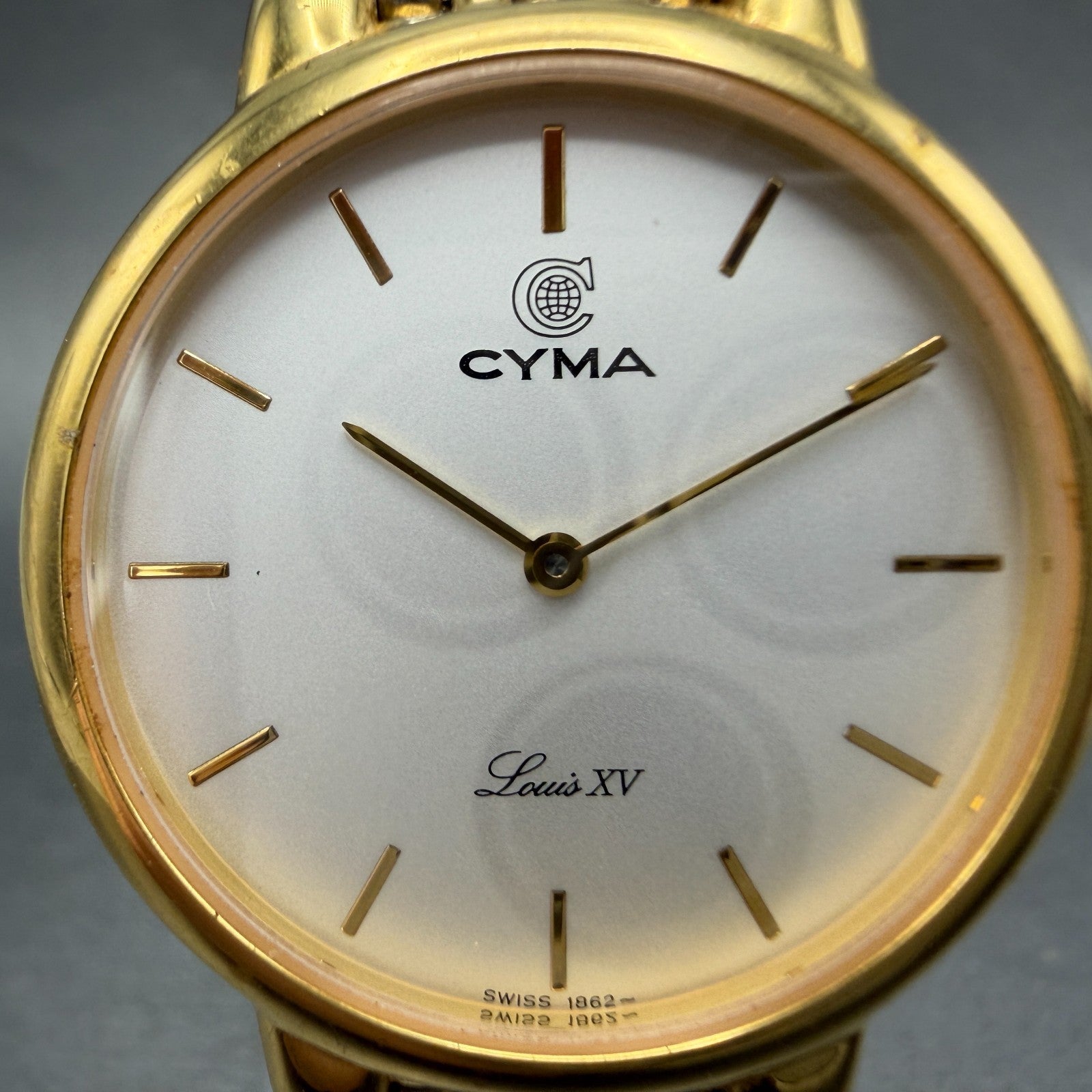 Cyma Louis XV Watch Men 32mm White Dial Two Tone Round M349 New Battery1