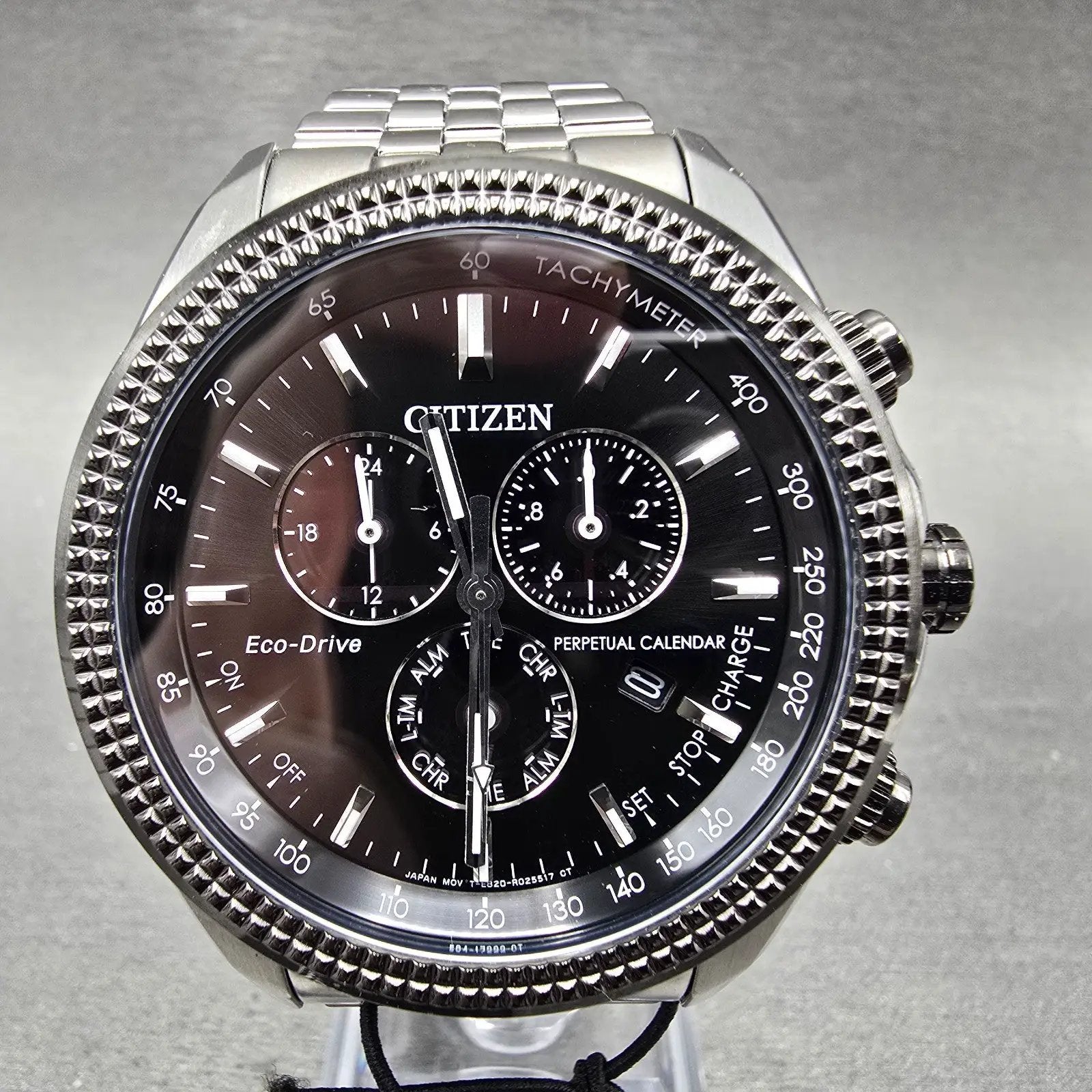 Citizen Eco-Drive Chronograph Watch Men 45mm Black Dial Steel Perpetual Calendar0