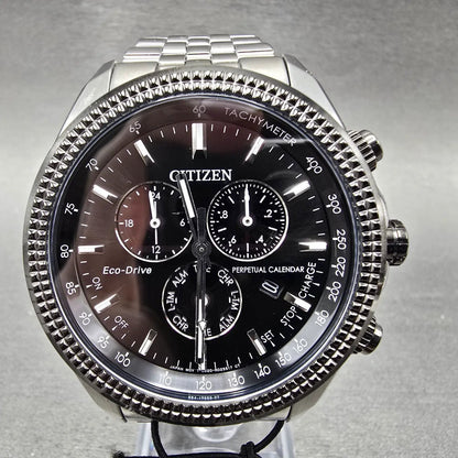 Citizen Eco-Drive Chronograph Watch Men 45mm Black Dial Steel Perpetual Calendar0