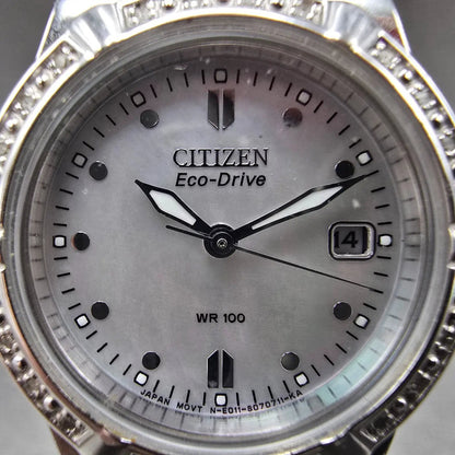Citizen Eco-Drive Riva Watch Women 26mm MOP Dial Silver Gemmed E011-S043697 Runs1