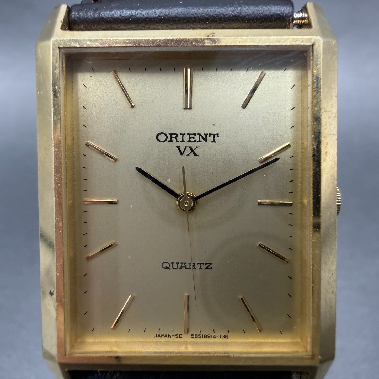 Orient VX Tank Watch Men 26mm Champagne Dial Gold Tone Rectangle New Battery1