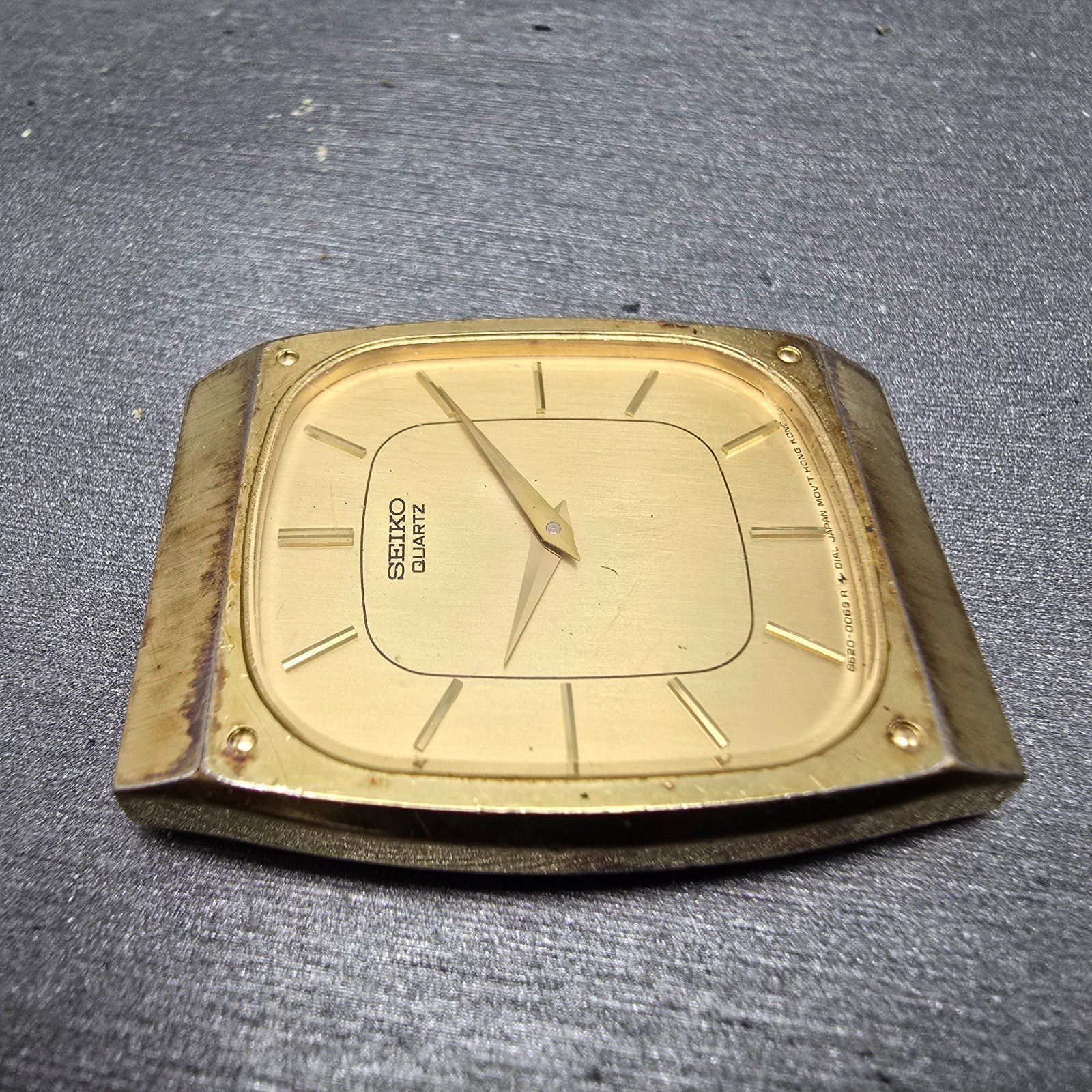Seiko Tank Watch Men 28mm Champagne Dial Gold Tone Rectangle 8620-5029 PARTS VTG4