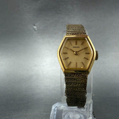 Seiko Watch Women 16mm Champagne Dial Gold Tone Manual Hexagon 11-5199 Runs HJ65