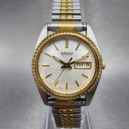 Seiko Watch Women 24mm White Dial Two Tone Daydate Round 7n830041 New Battery D0