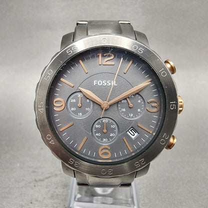 Fossil Chronograph Watch Women 39mm Black Dial Gray Tone Date AM4431 New Battery0