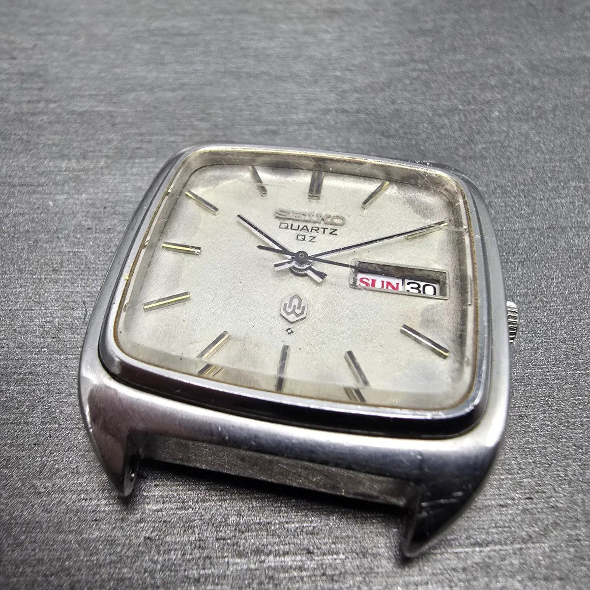 Seiko QZ Watch Men 34mm White Dial Steel Daydate 0923-5000 JDM VTG PARTS3