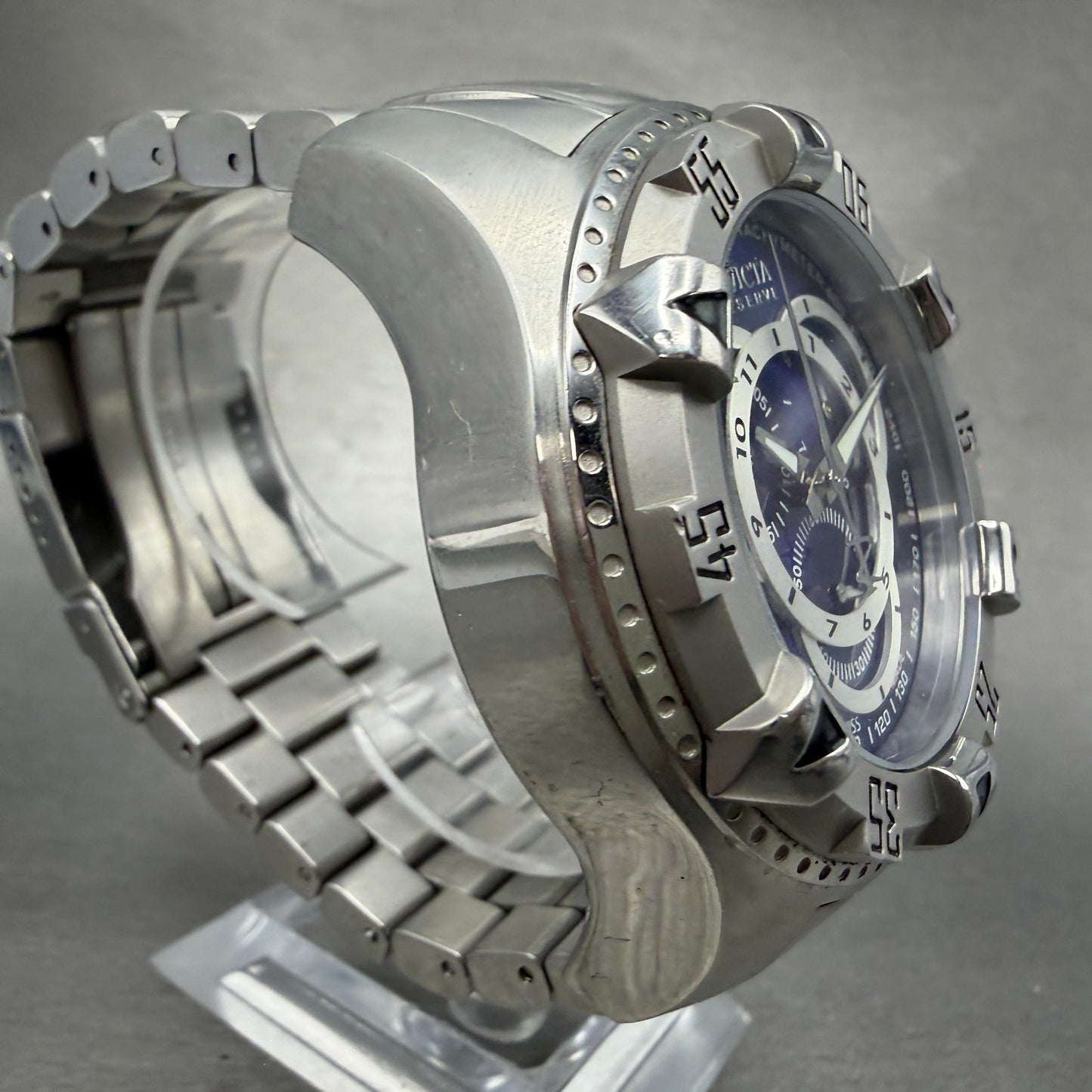 Invicta Reserve Chronograph Watch Men 52mm Blue Dial Steel Date 5526 New Battery3