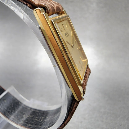 Seiko Tank Watch Women 20mm Champagne Dial Gold Tone 7320-5430 New Battery