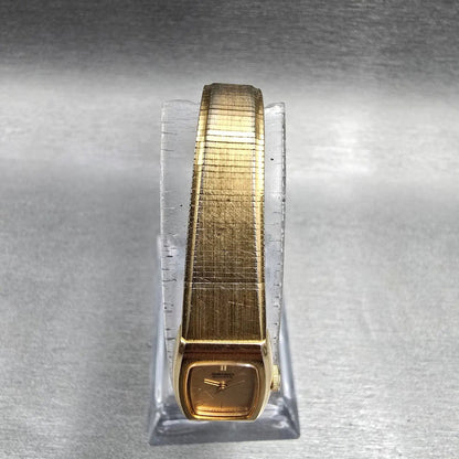 Seiko Watch Women 13mm Gold Dial Gold Tone Rectangle 2E20-5139 New Battery JP234