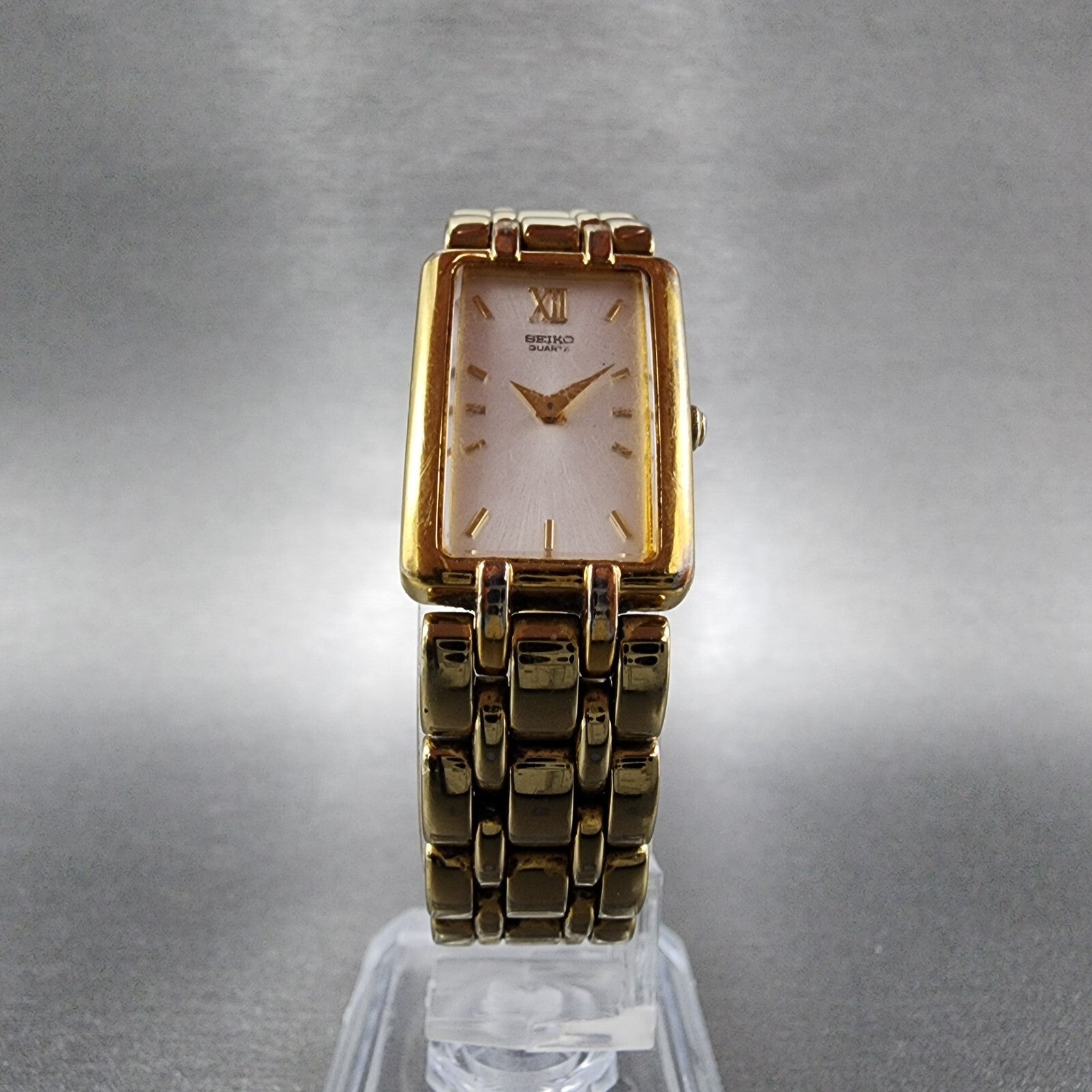 Seiko Tank Watch Women 17mm White Dial Gold Tone Rectangle 1N006B79 New Batt5